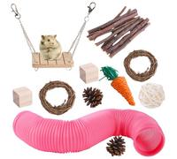 Hamster Toy | 11 Piece Natural Wood Set for Rabbits, Guinea Pigs and Gerbils, Ideal as Cage Accessory for Chinchillas and Guinea Pigs.