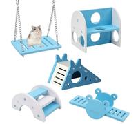 Hamster Toys, 5 Piece Hamster Accessories Set for Syrian and Dwarf Hamsters, Exercise Enrichment Activities for Small Pets, Swing Seesaw Bridge Slide and Gym Playground