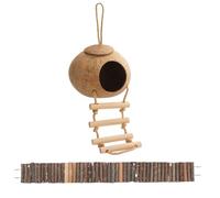 Hamster Toys for Hideaway，Gecko Coconut Husk Hut Natural Bird Nests Coconut Hideaway with Ladder，Crested Gecko Accessories with Hanging Loop for Leopard Gecko, Reptiles, Amphibians ，Small Animals