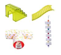 Hamster Toys Set with Tunnel for Exercise and Playing ，Plastics Ladder Bridge Exercise Climbing Cage Accessory Chew Toys for Hamster，Gerbil，Mice ，Parrot (Light Green)