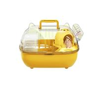 Hamster Travel Carrier, Hamster Carrier Cage with Transparent Cover, Portable Small Animal Carrier Carry Cage with Water Bottle, Suitable for Rabbits Lizards Transport Short Car Trip (Yellow)