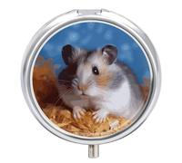 Hamster Travel Pill Box Case 3 Compartment Cute Pill Organizer Metal Pill Holder with Mirror Small Medicine Organizer Daily Pill Container for Purse Pocket Portable Meds Box