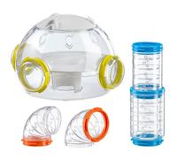 Hamster Tube Set, Hamster Cage Accessory, Total 4 pieces, includes Housing Module for Hamsters Home, Transparent Hamster Tunnels Ventilation Holes,