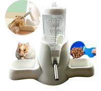 Hamster Water and Food Dispenser Set, Stand Water Bottle Holder Food the Bowl for Dwarf Hamsters Small Guinea Pigs Gerbil Hedgehog Small Animals Hamster Cage Accessories, Mini Pets Stuff (Blue, 80 ml)