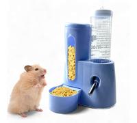 Hamster Water Bottle Stand with Food Bowl, 2 in 1 Automatic Water Bottle No Drip and Food Dispenser, Hamster Cage Accessories, Rat Enrichment Toys, Guinea Pig Accessories for Cage (Blue, 125ml)