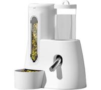 Hamster Water Bottle with Stand, 2 in 1 Automatic Bottle Dispense with Food Container, Large Capacity Leakproof | Feeder Cage Accessories for Small Animals (White)