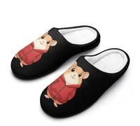 Hamster Wearing A Red Jacket Breathable Slippers Women Slip On Winter Warm House Slippers Shoes Bedroom 9-10（40-41）