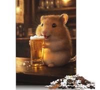 Hamster with Beer in A Bar Puzzle Jigsaws 300 Pieces for Adults Wooden Puzzles for Adults Jigsaw Puzzles for Adult 300pcs (40x28cm)