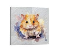 Hamster With Ink Splashes, Watercolor Technique Creates Art Atmosphere Poster Modern Wall Art Canvas Aesthetic Decoration Painting 28x28inch(70x70cm) Frame-style