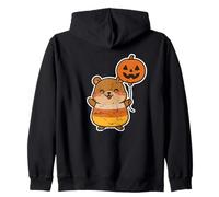 Hamster with Pumpkin Balloon Halloween Zip Hoodie