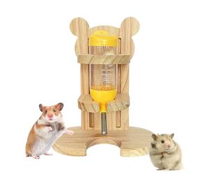 Hamster Wood Water Bottle Stand, 80ml No-Drip Adjustable Small Pet Auto Dispenser Holder | Bear Cartoon Shape Stand For Syrian, Dwarf, Mice, Gerbils, Guinea Pigs 16.4x9x20.2cm