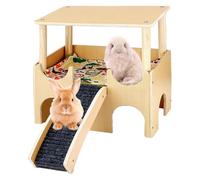 Hamster Wooden House - Small Animal Hut Chinchilla House - Hamster Playground Pet Bed Large Home Double-Layer Habitat Playground Hamsters Toys, Cage Accessories For Rabbits Ferrets Gerbils