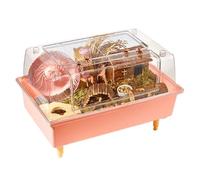 Hamster's Home Hamster cage transparent oversized space and elevated landscape villa(Pink)