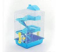 Hamster's Home Three-story Villa-style Hamster Cage Wire With Feeding Bowl Running Wheel Slide Rail Toy Pet Accessories Room(BLUE)