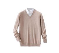 Hamthuit Men's Cashmere Sweater Warm Pullovers V-Neck Fit Knit Pullover Male Woollen Knitwear Jumpers Brown Gray 5XL