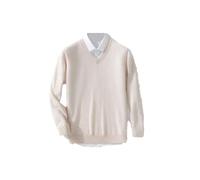 Hamthuit Men's Cashmere Sweater Warm Pullovers V-Neck Fit Knit Pullover Male Woollen Knitwear Jumpers Beige M