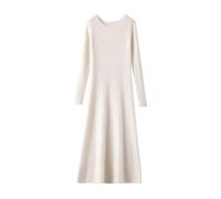 Hamthuit Women's Cashmere Round Neck Women's Pit Long Skirt Slim Fit Commuting Autumn and Winter Knitted Dress