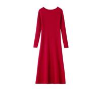 Hamthuit Women's Cashmere Round Neck Women's Pit Long Skirt Slim Fit Commuting Autumn and Winter Knitted Dress