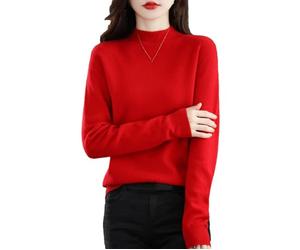 Hamthuit Women's Cashmere Sweater Female Wool Winter Women Knitted Femme Pullover Top Warm Sweater Red M