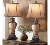 Hamucd 27" Set of 2 Tall Farmhouse Rustic Table Lamps for Living Room,3-Color Temperature Dimmable Western Bedroom Lamps for Night Stands Traditional Antique Decor (Brown)