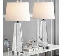 Hamucd Set of 2 Mirrored Glass Bedside Table Lamps for Bedrooms with 2 USB Ports Chrome Modern Silver Living Room Lamps for End Tables Glam Comtempory Style Side Nightstand Lamps for Art Deco