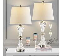 Hamucd Touch Control Table Lamp for Bedrooms 3 Way Dimmable White Drum Shade Modern Bedsides Nightstand lamp Set of 2 with 2 USB Charging Port(Bulbs Included)