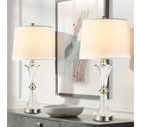 Hamucd Touch Control Table Lamp for Bedrooms 3 Way Dimmable White Drum Shade Modern Bedsides Nightstand lamp Set of 2 with 2 USB Charging Port(Bulbs Included)