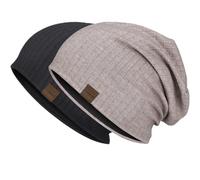 HAMUNI Slouchy Beanie Hip-Hop Soft Lightweight Running Beanie Hat Breathability & Elasticity Adult Dwarf Hats Chemo Cap Skull Cap for Men Women (Black+Khaki)
