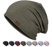 HAMUNI Slouchy Beanie Hip-Hop Soft Lightweight Running Beanie Hat Breathability & Elasticity Adult Dwarf Hats Chemo Cap Skull Cap for Men Women (Military Green)