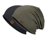 HAMUNI Slouchy Beanie Hip-Hop Soft Lightweight Running Beanie Hat Breathability & Elasticity Adult Dwarf Hats Chemo Cap Skull Cap for Men Women (Black+Military Green)