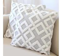 HAMUR HOME Set Of 2 Cushion Covers 45 X 45 Cm Boho Decorative Cushion Cover Sofa Pillow Cover Decorative Cushion Cover Set Cushions For Living Room Bedroom (Mila, Grey)