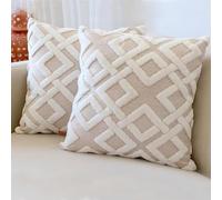 HAMUR HOME Set Of 2 Cushion Covers 45 X 45 Cm Boho Decorative Cushion Cover Sofa Pillow Cover Decorative Cushion Cover Set Cushions For Living Room Bedroom (Mila, Beige)