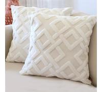 HAMUR HOME Set Of 2 Cushion Covers 45 X 45 Cm Boho Decorative Cushion Cover Sofa Pillow Cover Decorative Cushion Cover Set Cushions For Living Room Bedroom (Mila, Ecru)