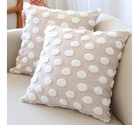 HAMUR HOME Set Of 2 Cushion Covers 45 X 45 Cm Boho Decorative Cushion Cover Sofa Pillow Cover Decorative Cushion Cover Set Cushion For Living Room Bedroom (Point, Beige)