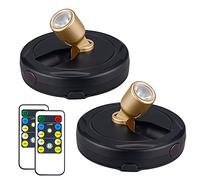 HAMVIDNE Wireless LED Spotlight, Battery Powered Picture Lights, Uplighting Indoor, Puck Lights with Remote, Stick Spot Lights for Wall Art Display Dartboard Painting Artwork Accent Closet-Gold