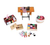 Hamwesh 1:12 Dollhouse Sewing Machine, Detailed Craftsmanship Miniature Sewing Machine Model, Dollhouse Set with Thread Box Fabric Rack Thread Spools Scissor Basket for