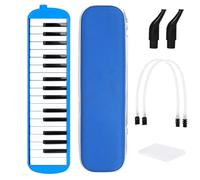 Hamwesh 32 Key Melodica, Brass Reed Plate Air Piano with Double Tubes and Mouthpieces for Beginners Professional Performers (Blue)