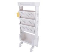 Hamwesh 5 Tier Rolling Book Cart, PP Construction, Lockable Caster Wheels, Spacious Multi Layer Storage, Top Cup Holder and Compartments, for Home Office Organization (White)