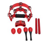 Hamwesh 8Pcs Red Percussion Set, Tambourine Maracas Rhythm Sticks Egg Shaker for Party Music Education Classroom Performance, Musical Percussion Instrument Set with Ergonomic Design