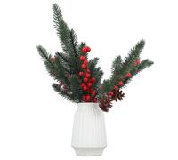 Hamwesh Artificial Pine Branches, Soft Flexible Eco-Friendly Plastic Red Berry Stems Evergreen Sprigs, Fake Cedar Holly Berries with Removable Vase for Indoor Outdoor Xmas Tree Wreath