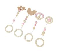 Hamwesh Baby Play Gym, Wooden Hanging Toys with Rattle Pendant for Newborn Toddlers Infants Lightweight Safe BPA Organic Wood Assembled Gym for Indoor Outdoor Stroller Use Colorful (Roseate)