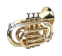 Hamwesh Bb Pocket Trumpet, Compact Brass Instrument for Beginners with 7C Mouthpiece, Gloves, Cleaning Cloth, Strap, Carrying Case