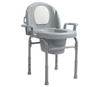 Hamwesh Bedside Commode, 3 Level Adjustable Height Drop Arm Commode Chair, Portable Toilet with Leather Backrest and 2 Buckets for Adults and Seniors