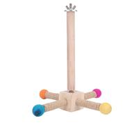 Hamwesh Bird Rotating Perch, 21x21x21cm Promotes Intelligence Physical Development Multi Functional Stand Toy, Wooden Perch with Rotating Windmill Chewing Rods Grinding Surfaces