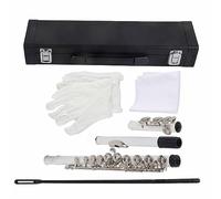 Hamwesh C Flute Closed Hole 16 Key, Brass Flute, Student with Storage Case, Cleaning Rod, Cleaning Cloth, Screwdriver, and Pair of Gloves for Kids and Beginners Starter (White)
