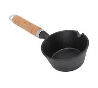 Hamwesh Cast Iron Skillet, 5.1 Inch Round Mini Frying Pan Fast Heating Even Heat Distribution, Egg Pan with Solid Wood Handle for Indoor Outdoor Cooking (11 * 5cm)