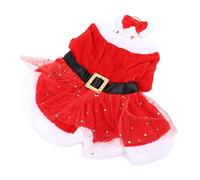 Hamwesh Christmas Dog Costume, Soft Pleuche Adjustable Waistband Sparkling Red Pet Santa Outfit, Winter Warm Funny Pet Christmas Mesh Dress with Headdress for Dogs Cats Large Small Breeds (S)