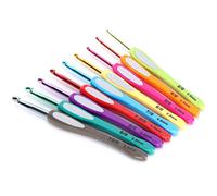 Hamwesh Crochet Hooks Set, 9Pcs 14cm Ergonomic Plastic Handle High-Density Material Glossy Aluminum Crochet Accessories, Set with Easy Identification for Grandmothers, Mothers,