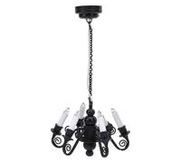Hamwesh Dollhouse Chandelier, 6 Heads Battery Operated Metal Miniature Chandelier with Retro Fake Candles for 1:12 Scale Dollhouse Accessories Compact Size 6.5cm X 11cm Powered By CR1632 (Black)