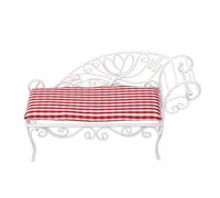 Hamwesh Dollhouse Sofa, 1:12 Scale Vintage Miniature Bench with Iron Frame and Cushions for Dollhouse Fairy Garden Accessories (White)